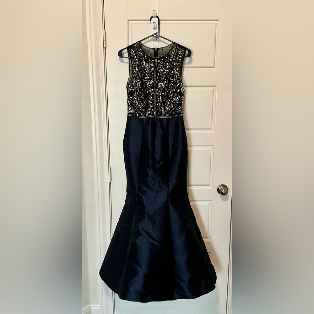Navy Blue Elegant Mermaid Dress with Beaded Bodice-Size 4